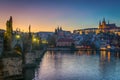 View of the castle and the Charles bridge. Prague, Czech Republic. Royalty Free Stock Photo