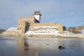 View of the castle Herman cloudy march morning. Narva Royalty Free Stock Photo