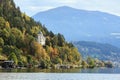 View of the castle Heroldeck on the shore of the lake Millstatt. Austria