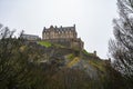 View on Castle hill in old part of Edinburgh city, capital of Scotland, in rainy winter day Royalty Free Stock Photo