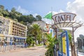 View of Castle Hill from the Promenade in front of Castel Plage and restaurant in Old View Nice France on the French Riviera