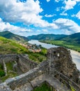 View from castle Hinterhaus in Spitz Wachau Austria Danube river and vineyard Royalty Free Stock Photo