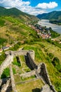 View from castle Hinterhaus in Spitz Wachau Austria Danube river and vineyard Royalty Free Stock Photo