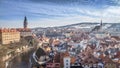 View of castle and houses in Cesky Krumlov in winter, Czech republic Royalty Free Stock Photo