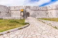 View castle in Monte Sant`Angelo town, old village, in Apulia