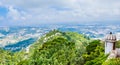 View of The Castle of the Moors is a hilltop medieval castle in Sintra. View of the castle from the palace of Pena. Portugal Royalty Free Stock Photo