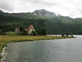 View of the castle near Surlej by Silvaplanersee lake, Switzerland