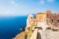 View of Castle and old church in Santorini island, Greece Royalty Free Stock Photo