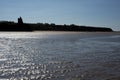 View of castle and rippled beach Royalty Free Stock Photo