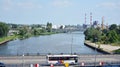 View from the Castle Route. Odra river and industrials buildings of harbor.