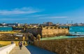 view of the castle of san sebastian with city of cadiz on background...IMAGE