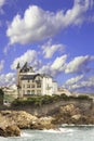 View of the castle on the shore of the Bay of Biscay of the Atlantic ocean