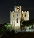 View of Castle Torre Baro in night. Barcelona