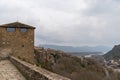 View of the castle wall and village of Ainsa in the Pyrenees of Spain Royalty Free Stock Photo