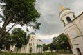 View of the Cathedral of Boris and Glib and Savior Transfiguration Cathedral in Chernihiv, Ukraine. August 2012 Royalty Free Stock Photo