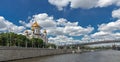 View of the Cathedral of Christ the Saviour and Patriarch's bridge in Moscow, Russia Royalty Free Stock Photo