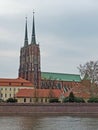 View of the cathedral in the city of Wroclaw, Poland, located on the Oder River Royalty Free Stock Photo
