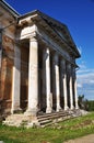 View of the cathedral colonnade. Ruined steps of the old cathedral. Royalty Free Stock Photo