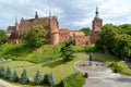View of a cathedral complex and the area with a monument to Nicolaus Copernicus. Frombork, Poland Royalty Free Stock Photo