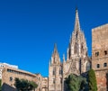 View of the Cathedral of the Holy Cross and Saint Eulalia of Barcelona, Spain located in Gothic Quarter Royalty Free Stock Photo