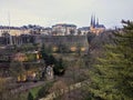 View of the Cathedral of Notre Dame and Luxemburg City, outside the wall in Luxembourg