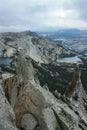 View from Cathedral Peak rock climbing adventure in Yosemite National Park California and lakes in the background Royalty Free Stock Photo