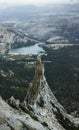 View from Cathedral Peak rock climbing adventure in Yosemite National Park California and lakes in the background Royalty Free Stock Photo