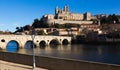 Cathedral of Saint Nazaire and Old Bridge across Orb river, Beziers Royalty Free Stock Photo