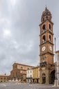 View at the Cathedral of Saint Peter the Apostle and Bell tower at the Liberty place in Faenza - Italy Royalty Free Stock Photo