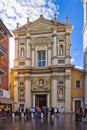 View of the Cathedral Sainte Raparate and Place Rossetti square in Nice,