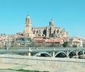 View of the cathedral of Salamanca from the car, Spain