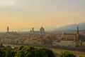 View of the Cathedral of Santa Maria del Fiore Duomo, Basilica of Santa Croce, and Arnolfo tower of Palazzo Vecchio. Royalty Free Stock Photo