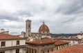 View of the Cathedral of Santa Maria - Del - Fiore and the Giotto`s bell tower from the rooftops in Florence, Italy Royalty Free Stock Photo