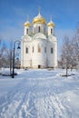 View of the Cathedral of St. Catherine the great Martyr, sunny february day. Tsarskoye Selo, Russia Royalty Free Stock Photo