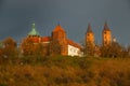 View Cathedral towers and princely castle, of the Tumskie hill in autumn. Plock, Poland Royalty Free Stock Photo