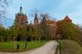 View Cathedral towers and princely castle, of the Tumskie hill in autumn. Plock, Poland Royalty Free Stock Photo