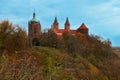 View Cathedral towers and princely castle, of the Tumskie hill in autumn. Plock, Poland Royalty Free Stock Photo