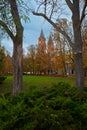 View Cathedral towers and princely castle, of the Tumskie hill in autumn. Plock, Poland Royalty Free Stock Photo