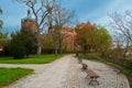 View Cathedral towers and princely castle, of the Tumskie hill in autumn. Plock, Poland Royalty Free Stock Photo