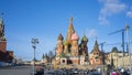 The view of Cathedral of Vasily the Blessed, commonly known as Saint Basil`s Cathedral, is a church in Red Square in Moscow, also
