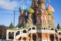 The view of Cathedral of Vasily the Blessed, commonly known as Saint Basil`s Cathedral, is a church in Red Square in Moscow, also Royalty Free Stock Photo