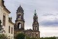 View of Catholic Cathedral and Oberlandesgericht of Dresden. Cathedral of the Holy Trinity is an important Catholic church of the Royalty Free Stock Photo