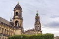 View of Catholic Cathedral and Oberlandesgericht of Dresden. Cathedral of the Holy Trinity is an important Catholic church of the Royalty Free Stock Photo