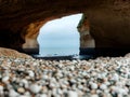 view of cave with sea waves and blue sky, Ai Generated Royalty Free Stock Photo