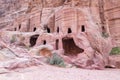 View of cave at street of facades in Petra Red Rose City, Jordan.