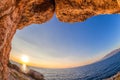 View from Caves to the sunset on Zakynthos island in Greece Royalty Free Stock Photo