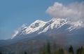 View of the Cayambe volcano from the town of Olmedo in the province of Cayambe during a sunny morning