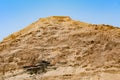 Mount of Temptation in the desert with the cable car base near t Royalty Free Stock Photo