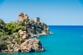 View of Cefalu with beach and castle Royalty Free Stock Photo