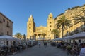 View of Cefalu Cathedral or Duomo di Cefalu and Piazza del Duomo in the coastal town of Cefalu in Sicily in Italy Royalty Free Stock Photo